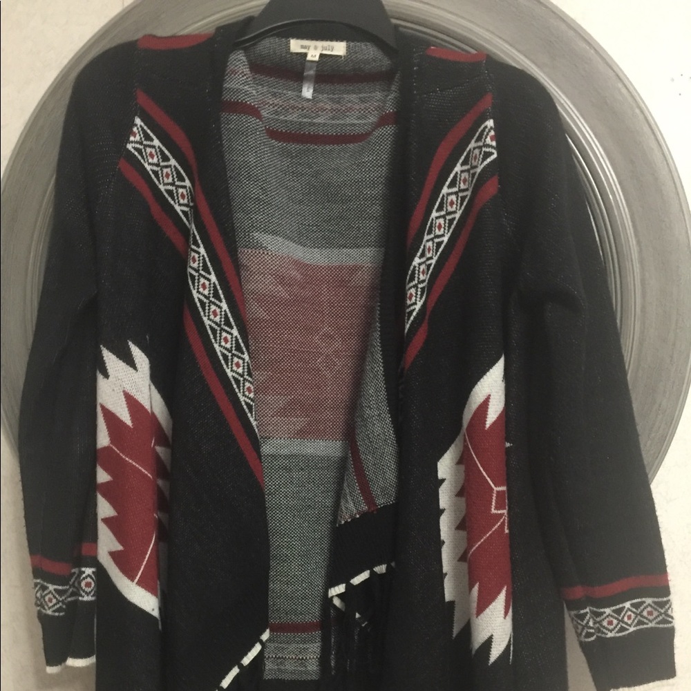 Aztec print fly away hem with fringe cardigan